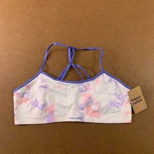 Happy Nation Girls Size XL (14/16) White Tie Dye Pullover Seamless Bralette NWT